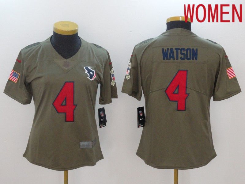 Women Houston Texans #4 Watson Red Nike Olive Salute To Service Limited NFL Jersey